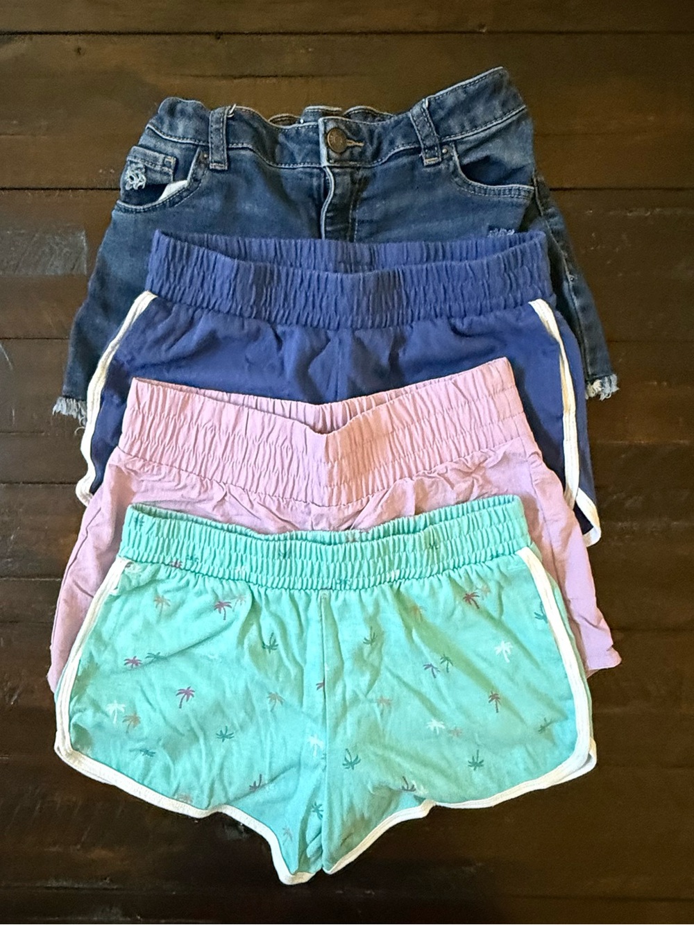 Girls Shorts Set, Size 10/12, 4 Pack , 1 Denim & 3 Athletic Pull-Ons